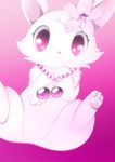  bangs barrette cherry_blossom fluffy fur jewelpet jewelry lagomorph looking_at_viewer mammal necklace pink_background plant rabbit red_eyes ruby_(jewelpet)cute simple_background sitting suzyberry white_fur 