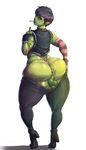  anus balls big_butt blush butt cigarette clothing donaught fingerless_gloves girly gloves green_skin huge_butt humanoid looking_back male orc penis pointy_ears smoking solo tattoo thick_thighs tusks 