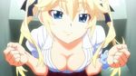  1girl animated animated_gif blue_eyes breast_press breasts cleavage grisaia_(series) grisaia_no_rakuen matsushima_michiru 