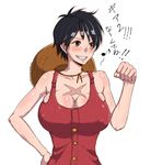  1girl black_hair blush breasts brown_eyes cleavage erect_nipples fist grin large_breasts monkey_d_luffy one_piece short_hair smile solo strawhat tagme teeth upper_body 