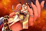  artist_request blonde_hair claws fate/grand_order fate_(series) feet finger_nails hand horns ibaraki_douji_(fate/grand_order) lying open_mouth yellow_eyes 