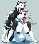  akkusky anthro anthro_on_feral bestiality big_breasts blue_eyes breasts canine cum cum_inflation dog female feral from_behind_position husky incest inflation invalid_tag male male/female mammal pregnant saliva sex teeth text tongue 