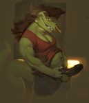  2016 anthro balls better_version_at_source big_balls black_penis brown_hair clothed clothing cock_ring darkgem dragon erection facial_piercing green_scales grin hair horn huge_balls huge_penis humanoid_penis long_hair long_tail looking_at_viewer male musclegut muscular muscular_male navel navel_piercing nose_piercing nose_ring pants pants_down partially_clothed penis piercing reptile scales scalie shirt side_view slightly_chubby smile solo standing tank_top teeth uncut yellow_eyes 