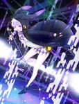  animal_hood animal_print black_gloves bunny_hood bunny_print cloak daburu dress fingerless_gloves gloves hair_ornament headphones hood hooded_cloak leg_up long_hair microphone purple_eyes shoes silver_hair solo twintails vocaloid voiceroid yuzuki_yukari yuzuki_yukari_(lin) yuzuki_yukari_(vocaloid4) 