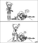  artist_name blanket blush commentary covering_with_blanket dragunov_svd english folded_ponytail greyscale gun h&amp;k_mp5 hat heart heckler_&amp;_koch hibiki_(kantai_collection) inazuma_(kantai_collection) kantai_collection lying meme monochrome multiple_girls parody pleated_skirt pun raythalosm rifle school_uniform scope serafuku skirt smile sniper_rifle speech_bubble spoken_blush spoken_heart submachine_gun too_literal verniy_(kantai_collection) weapon 