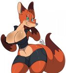  anthro big_breasts breasts canine cleavage clothed clothing crossgender disney female fox green_eyes looking_at_viewer mammal nick_wilde nipple_bulge nipples pose sketchyaura smile smirk solo stripper thick_thighs undressing wide_hips zootopia 