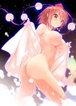  ass blush breasts brown_eyes brown_hair hat large_breasts nipples nude pointy_ears pom_pom_(clothes) porurin shameimaru_aya short_hair smile solo tokin_hat touhou towel wet 