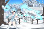  ahoge axe battle_axe blue_hair gloves long_hair looking_at_viewer neptune_(series) power_symbol red_eyes short_hair_with_long_locks solo symbol-shaped_pupils tobi_(mylifekei) weapon white_heart 