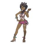  anklet black_hair bracelet commentary earrings elite_four full_body island_kahuna jewelry looking_at_viewer lowres lychee_(pokemon) nail_polish official_art pokemon pokemon_(game) pokemon_sm sandals short_shorts shorts solo standing sugimori_ken toenail_polish transparent_background trial_captain watch 