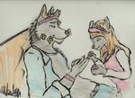  age_difference bonding canine clothing cute daughter dress father female male male/female mammal parent princess royalty simple_background wolf wolfieboi 