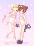  2boys :d animal_ears artist_name bad_id bad_pixiv_id bell blonde_hair blush brown_eyes brown_hair cat_ears cat_lingerie cat_tail catboy clothes_grab commentary_request dated fang frills gloves hashimo_kikuri heart holding_hands holding_tail meme_attire midriff multiple_boys navel one_eye_closed open_mouth orange_eyes original otoko_no_ko panties paw_gloves paw_shoes paws ribbon shoes short_hair side-tie_panties smile standing standing_on_one_leg tail tail_bell tail_ribbon underwear underwear_only untied untying 