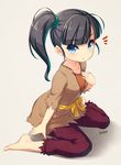  black_hair blue_eyes blueberry_(5959) dragon_quest dragon_quest_builders hand_on_own_chest highres image_sample kneeling pirin pixiv_sample ponytail solo 