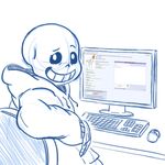  4chan animated_skeleton bone clothing computer hoodie looking_at_viewer looking_back male sans_(undertale) skeleton solo undead undertale unknown_artist video_games 