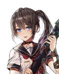  belt black_hair blue_eyes choker commentary_request eyebrows hair_ornament hairclip highres kim_eb long_hair looking_at_viewer neckerchief original school_uniform serafuku side_ponytail simple_background solo upper_body white_background 