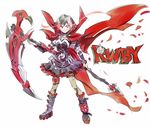  belt_boots black_skirt boots cape commentary_request crescent_rose flower full_body iesupa image_comics logo rose ruby_rose rwby skirt solo spawn thighhighs 