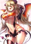  :d ass_visible_through_thighs blonde_hair breasts collarbone demon_girl demon_tail demon_wings dies_irae frills garters gloves green_eyes highres horns long_hair marie_(dies_irae) medium_breasts mia_(gute-nacht-07) open_mouth simple_background smile solo succubus tail thighhighs white_background wings 