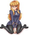  1girl blonde_hair blue_eyes blush panties pantyhose perrine_h_clostermann smile solo strike_witches white_panties world_witches_series 