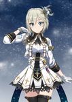  alternate_color anastasia_(idolmaster) black_legwear blue_eyes breasts cowboy_shot dress gloves hair_ornament idolmaster idolmaster_cinderella_girls idolmaster_cinderella_girls_starlight_stage inoshira medium_breasts short_hair silver_hair smile solo sparkle thighhighs white_gloves 