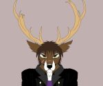  angry antlers bloodknight324 bloodoak broken_antler brown_hair cervid cervine clothed clothing green_eyes hair horn jacket leather leather_jacket lone_buck_(bloodknight324) male mammal messy_hair pain purple_shirt scar veteran 