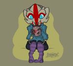  2015 2_fingers 2_toes alien big_eyes big_head blue_clothing blue_eyes chibi clothing colored cute digital_drawing_(artwork) digital_media_(artwork) fan_character female feranta front_view full-length_portrait humanoid iccia legwear markings mass_effect not_furry pants portrait purple_clothing red_markings shaded signature simple_background sitting socks solo toes toony turian video_games yellow_background 