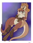  2016 anthro blue_eyes brown_fur brown_hair duo female fur hair hug male mammal mustelid nude otter pmoss size_difference 