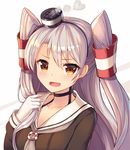  :d amatsukaze_(kantai_collection) blush choker gloves heart kantai_collection long_hair looking_at_viewer open_mouth sakura_ani school_uniform serafuku silver_hair smile smokestack solo two_side_up upper_body white_gloves windsock yellow_eyes 