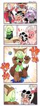  1boy 3: 4koma :&lt; ? ^_^ alternate_costume amethyst_(steven_universe) animal_costume animal_ears aqua_eyes arm_at_side arms_up bandages bangs bano_akira bare_arms black_eyes black_hair black_ribbon blonde_hair blood blood_stain bloody_clothes blue_pants blush breasts brown_hair brown_vest bunny_ears cape closed_eyes closed_mouth collarbone comic confused cosplay crossed_arms dress_shirt fake_animal_ears forehead_jewel frankenstein frankenstein's_monster frankenstein's_monster_(cosplay) fur_trim garnet_(steven_universe) gem gloves green_eyes green_skin green_skirt grey_shirt grin hair_over_one_eye halloween halloween_costume hands_on_hips hands_on_own_cheeks hands_on_own_face happy highres holding_clothes jack-o'-lantern knees_up lavender_hair legs_apart legwear_under_shorts lion lion_(steven_universe) long_sleeves looking_at_another looking_down looking_to_the_side mask medium_breasts neck_ribbon ofuda one_eye_covered outstretched_arm pants pantyhose pantyhose_under_shorts paw_gloves paw_shoes paws pearl_(steven_universe) peridot_(steven_universe) pointy_nose profile pumpkin purple_hair purple_skin red_skirt ribbon screw shirt shoes short_hair short_sleeves shorts sitting skirt sleeveless smile sparkle spoken_question_mark standing steven_quartz_universe steven_universe striped sweatdrop t-shirt tail toilet_paper torn_clothes torn_legwear torn_shirt twitter_username vampire_costume vertical-striped_pants vertical_stripes vest wavy_mouth white_shirt wolf_ears wolf_tail 