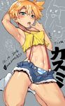  arm_behind_head armpits blue_eyes breasts covered_nipples crop_top crop_top_overhang cutoffs dated denim denim_shorts highres imazon kasumi_(pokemon) kneeling looking_at_viewer midriff navel no_shoes open_fly orange_hair panties parted_lips perky_breasts pokemon pokemon_(anime) pokemon_(classic_anime) shirt short_hair shorts side_ponytail small_breasts socks solo striped striped_panties suspenders tan tanline teeth tongue tongue_out underwear wet yellow_shirt 