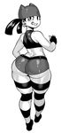  ass bare_shoulders earrings from_behind greyscale grin hat highres huge_ass jewelry legs long_hair looking_at_viewer monochrome my_life_as_a_teenage_robot simple_background smile solo striped striped_legwear synecdoche thick_thighs thighhighs thighs tiff_crust twintails white_background 