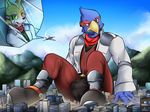  anthro avian bird bulge canine city clothed clothing destruction falco_lombardi fox fox_mccloud macro male mammal nabesiki nintendo star_fox video_games 