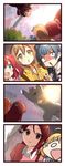  6+girls :d :o ahoge aqua_eyes backflip bangs blue_hair brown_eyes brown_hair clover_hair_ornament collar comic dog downscaled duplicate empty_eyes flower hair_between_eyes hair_flower hair_ornament hair_ribbon hairband half_updo highres jumping kazuno_leah kunikida_hanamaru kurosawa_ruby lens_flare long_hair long_sleeves love_live! love_live!_sunshine!! md5_mismatch multiple_girls open_mouth orange_hair outstretched_arms purple_eyes red_eyes red_hair resized ribbon sakura_yuki_(clochette) sakurauchi_riko shaded_face shiitake_(love_live!_sunshine!!) side_bun sky smile spread_arms takami_chika tsushima_yoshiko twintails two_side_up v-shaped_eyebrows white_ribbon 