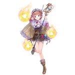  atelier_(series) atelier_rorona atelier_totori blue_eyes boots brown_dress cape capelet dress flower frills full_body hat kishida_mel long_sleeves pink_hair ribbon rororina_fryxell simple_background skirt smile solo staff white_background white_capelet 