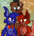  2016 animatronic anthro bear black_nose blue_eyes bonnie_(fnaf) bow_tie buckteeth canine chest_tuft dashiathebunny english_text eyebrows five_nights_at_freddy&#039;s fox foxy_(fnaf) freckles freddy_(fnaf) fur hair hair_tuft hat lagomorph machine male mammal multicolored_fur open_mouth pink_nose rabbit red_eyes robot sharp_teeth signature simple_background smile teeth text tongue tuft two_tone_fur video_games yellow_eyes 