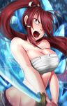  alina_pegova erza_scarlet fairy_tail japanese_clothes long_hair open_mouth ponytail red_hair sarashi screaming solo sword weapon 