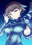  braid brass_knuckles brown_hair crown_braid niijima_makoto persona persona_5 red_eyes short_hair shoulder_armor solo spaulders spiked_knuckles weapon yottan 