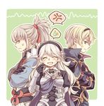  2boys armor blonde_hair cape closed_mouth female_my_unit_(fire_emblem_if) fire_emblem fire_emblem_if frown gloves hairband hiyori_(rindou66) leon_(fire_emblem_if) long_hair multiple_boys my_unit_(fire_emblem_if) pointy_ears ponytail short_hair takumi_(fire_emblem_if) 