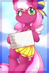  anthro cheerilee_(mlp) clothing cutie_mark dress dshou equine eyelashes eyewear female fluffy friendship_is_magic fur glasses green_eyes hair mammal my_little_pony pink_hair purple_fur purple_hair smile solo 