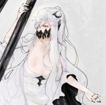  breasts collarbone covered_mouth hanging_breasts kantai_collection large_breasts long_hair looking_to_the_side mask midway_hime nail_polish nello_(luminous_darkness) red_eyes shinkaisei-kan solo white_hair wide_sleeves 