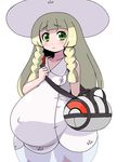  0k0j0 1girl blonde_hair green_eyes lillie_(pokemon) long_hair pokemon pokemon_(game) pokemon_sm pregnant solo twin_braids 