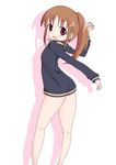  1girl ass bare_legs bottomless female long_sleeves naked_track_jacket no_panties no_pants saki simple_background solo takakamo_shizuno white_background 