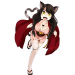  animal_ears bell braid breasts cat_ears cat_tail cleavage full_body highres japanese_clothes jingle_bell large_breasts long_hair long_sleeves looking_at_viewer multiple_tails nekomata_(youkai_hyakki-tan!) obi official_art open_mouth sandals sash simple_background solo tail tattoo thighhighs toeless_legwear twin_braids white_background yellow_eyes youkai_hyakki-tan! 