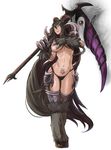  animal_humanoid baphomet black_hair chain claws clothed clothing covering covering_self demon female hair hooves horn humanoid long_hair melee_weapon monster_girl panties polearm scythe tattoo topless underwear weapon 