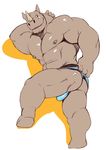  abs butt clothing iceman1984 male mammal muscular pecs rhinoceros simple_background solo teasing underwear 