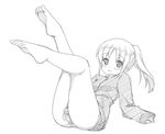  1girl bare_legs barefoot bottomless female full_body long_sleeves monochrome naked_track_jacket no_panties no_pants saki solo takakamo_shizuno white_background 