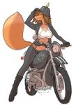 anthro armor c4camel canine eyes_closed female fox helmet mammal motorcycle open_jacket simple_background sketch smile solo white_background woadedfox 