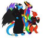  anthro charmeleon clothed clothing dragon glowing glowing_eyes group horn male nintendo nude pok&eacute;mon rorr smile standing video_games wings 