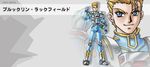  1boy armor banpresto blonde_hair blue_eyes brooklyn_luckfield character_name flight_suit full_body headwear_removed helmet male_focus solo super_robot_wars super_robot_wars_original_generation zoom_layer 