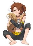  :t bad_id bad_pixiv_id barefoot belt blush brown_eyes brown_hair collar dog_tags dog_tail embarrassed full_body idolmaster idolmaster_side-m looking_away male_focus navel pout sagami_hako side_ponytail simple_background sitting solo studded_collar tachibana_shirou tail v-shaped_eyebrows white_background 