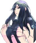  black_hair blue_eyes breasts gantz gantz_suit kujuu_shikuro large_breasts long_hair shimohira_reika simple_background solo underboob white_background 