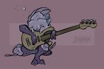  2_fingers 2_toes alien bass_guitar big_eyes blue_markings chibi claws clothing colored cute digital_drawing_(artwork) digital_media_(artwork) eyes_closed fan_character feranta flat_colors front_view full-length_portrait grey_clothing humanoid jeans legwear loganhen male markings mass_effect musical_instrument not_furry pants pink_background portrait purple_body purple_claws signature simple_background sitting socks solo toes toony turian video_games white_markings 